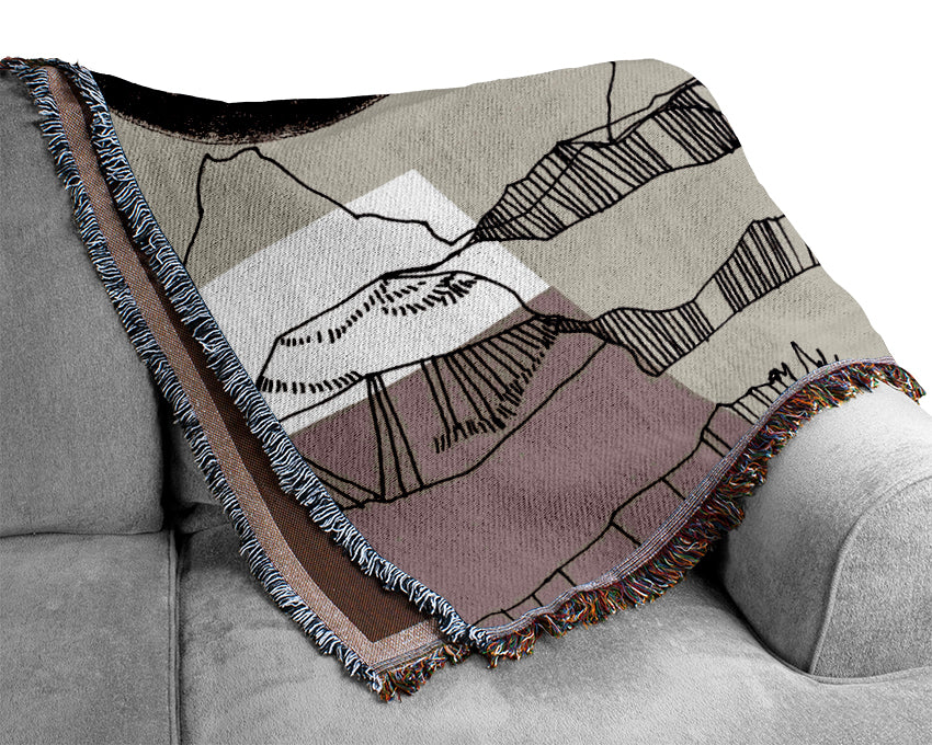 A luxurious Abstract Mountain Beige throw blanket made from 100% cotton, featuring a thermal weave and elegant abstract design, perfect for home decor.