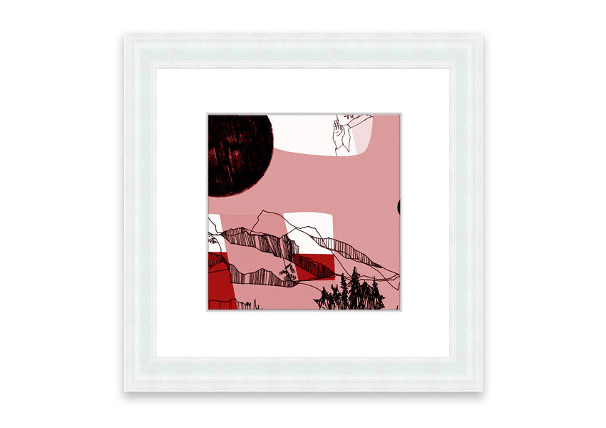 Abstract Mountain Pink framed print showcasing soft pink hues and mountain design, elegantly framed and ready to hang.