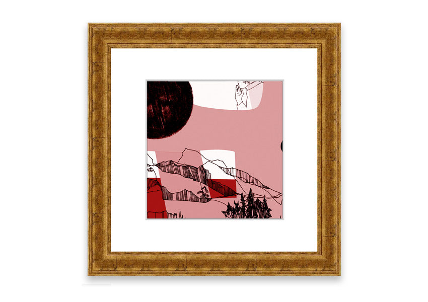 Abstract Mountain Pink framed print showcasing soft pink hues and mountain design, elegantly framed and ready to hang.