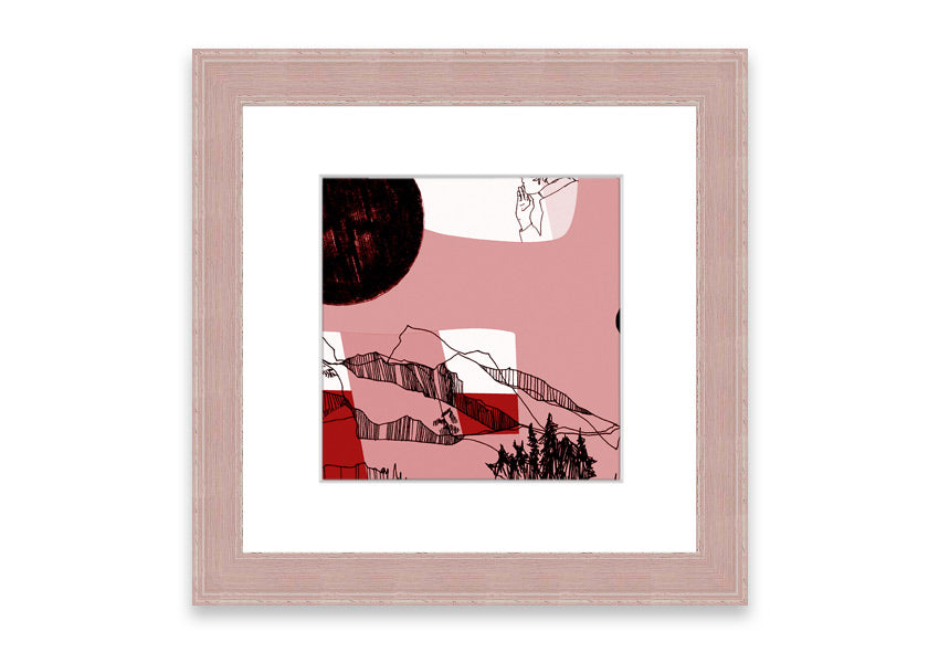 Abstract Mountain Pink framed print showcasing soft pink hues and mountain design, elegantly framed and ready to hang.