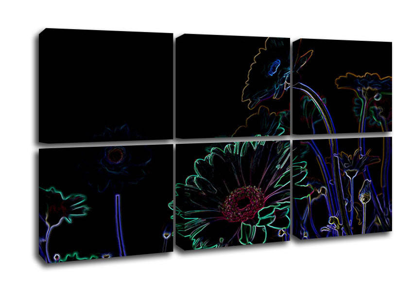 Abstract Neon Floral 04 canvas art featuring vibrant neon colors and floral patterns, mounted on a sturdy box frame.