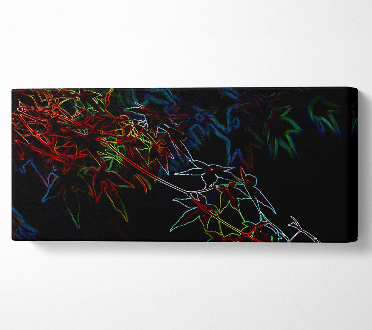 Abstract Neon Floral 08 canvas art featuring vibrant floral patterns on a coated polyester surface, mounted on a sturdy box frame.