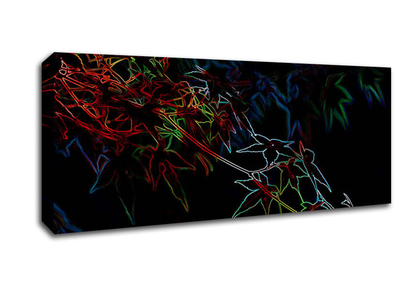 Abstract Neon Floral 08 canvas art featuring vibrant floral patterns on a coated polyester surface, mounted on a sturdy box frame.