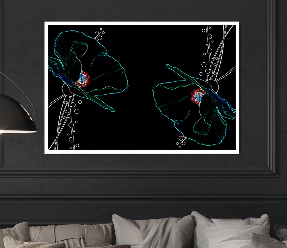 Abstract Neon Floral 09 canvas poster featuring vibrant colors and an intricate floral design, perfect for home decor.