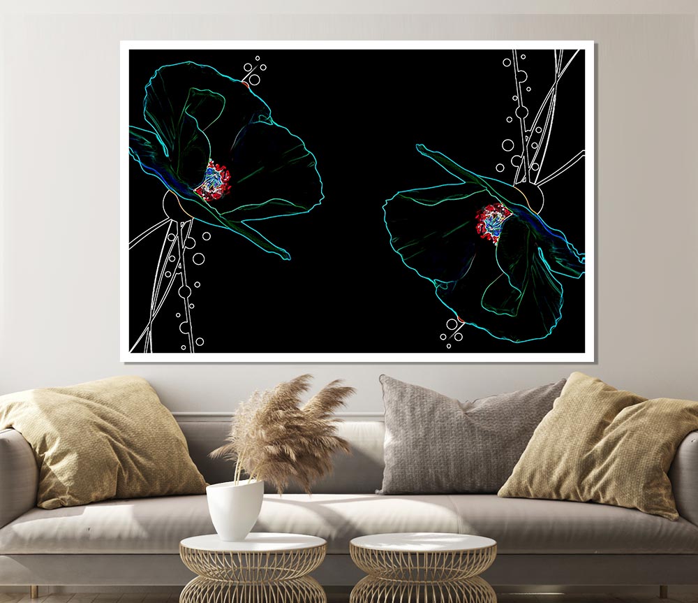 Abstract Neon Floral 09 canvas poster featuring vibrant colors and an intricate floral design, perfect for home decor.