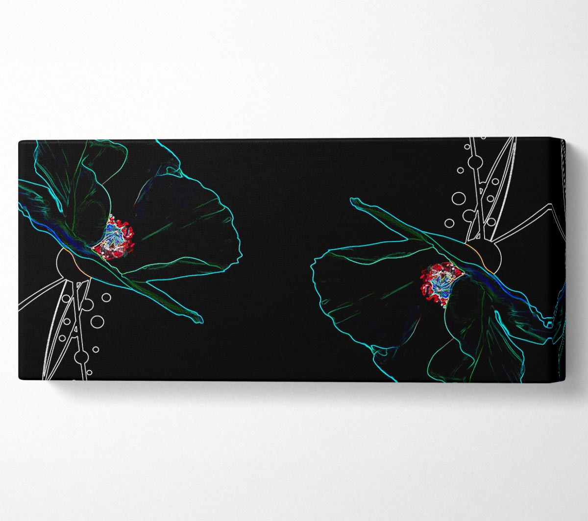 Abstract Neon Floral 09 canvas art featuring vibrant floral patterns in neon colors, mounted on a sturdy box frame.