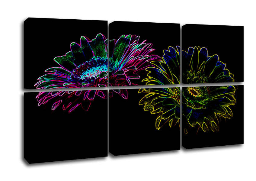 Abstract Neon Floral 12 canvas art featuring vibrant floral patterns in neon colors, mounted on a sturdy box frame.