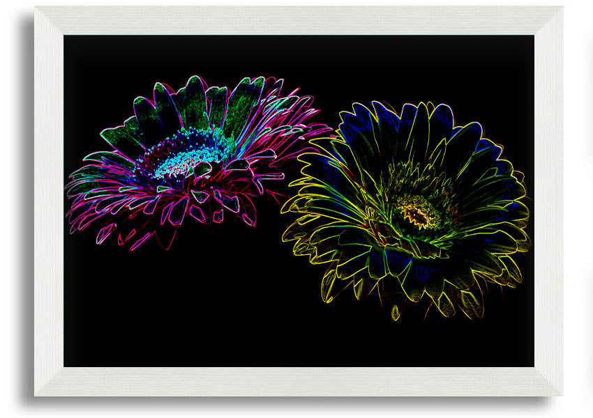 A vibrant Abstract Neon Floral 12 framed print showcasing colorful floral designs in neon hues, ready to hang.