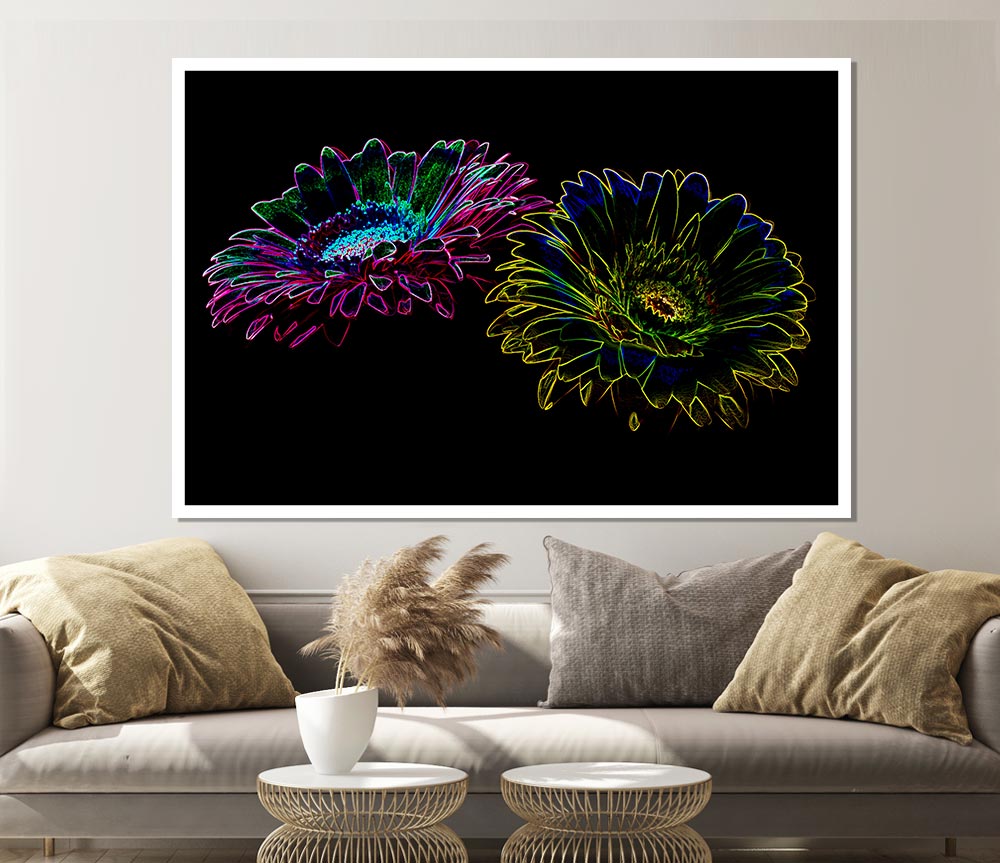 Abstract Neon Floral 12 canvas poster featuring vibrant neon colors and floral patterns, perfect for home decor.