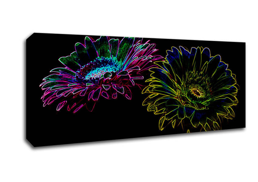 Abstract Neon Floral 12 canvas art featuring vibrant floral patterns in neon colors, mounted on a sturdy box frame.