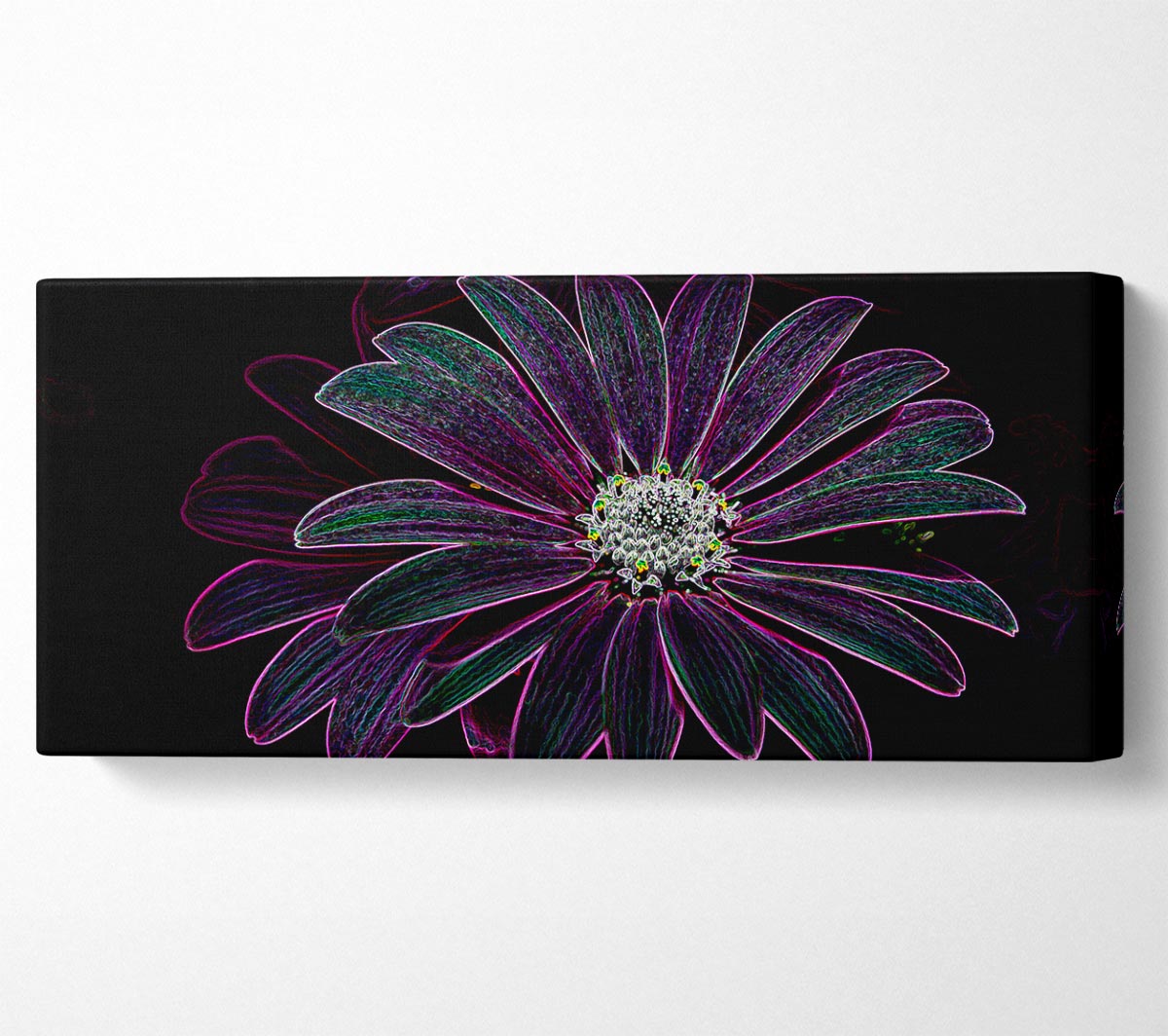 Abstract Neon Floral 14 canvas art featuring vibrant floral patterns in neon colors, mounted on a sturdy box frame.