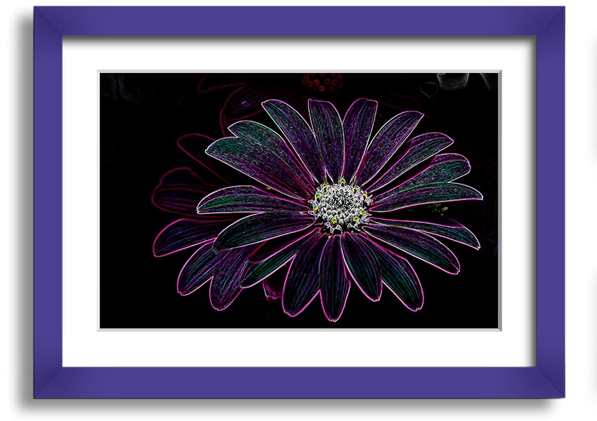 Abstract Neon Floral 14 framed print with vibrant colors and floral design, ready to hang.