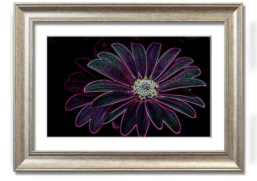 Abstract Neon Floral 14 framed print with vibrant colors and floral design, ready to hang.