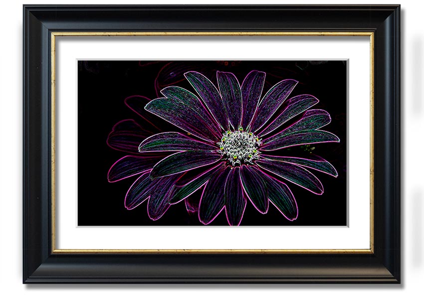 Abstract Neon Floral 14 framed print with vibrant colors and floral design, ready to hang.