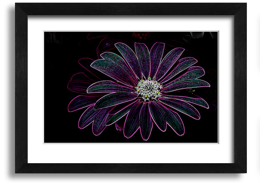 Abstract Neon Floral 14 framed print with vibrant colors and floral design, ready to hang.