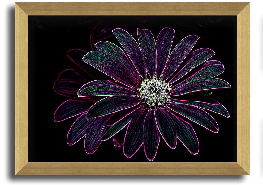 Abstract Neon Floral 14 framed print with vibrant colors and floral design, ready to hang.