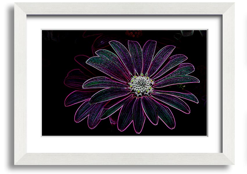 Abstract Neon Floral 14 framed print with vibrant colors and floral design, ready to hang.