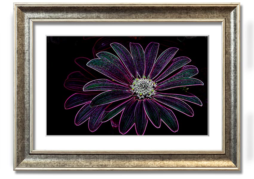 Abstract Neon Floral 14 framed print with vibrant colors and floral design, ready to hang.