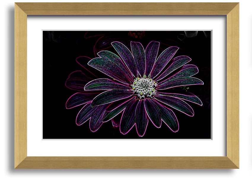 Abstract Neon Floral 14 framed print with vibrant colors and floral design, ready to hang.