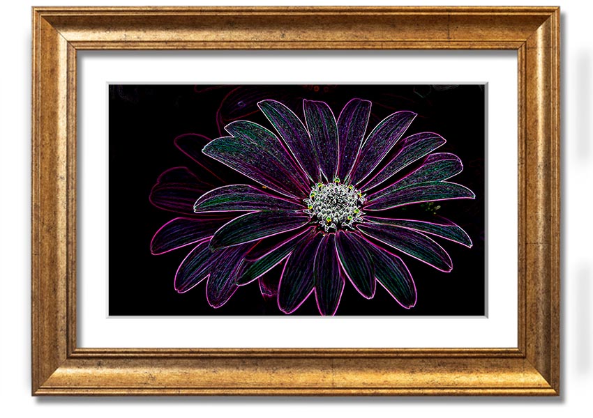 Abstract Neon Floral 14 framed print with vibrant colors and floral design, ready to hang.