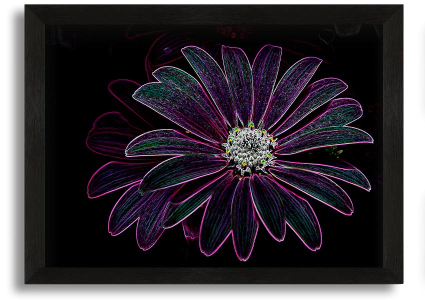 Abstract Neon Floral 14 framed print with vibrant colors and floral design, ready to hang.