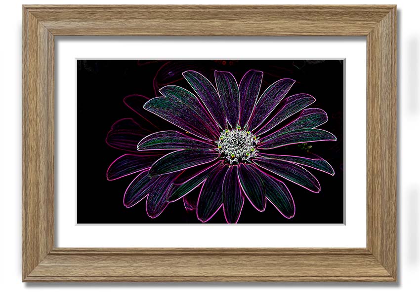 Abstract Neon Floral 14 framed print with vibrant colors and floral design, ready to hang.