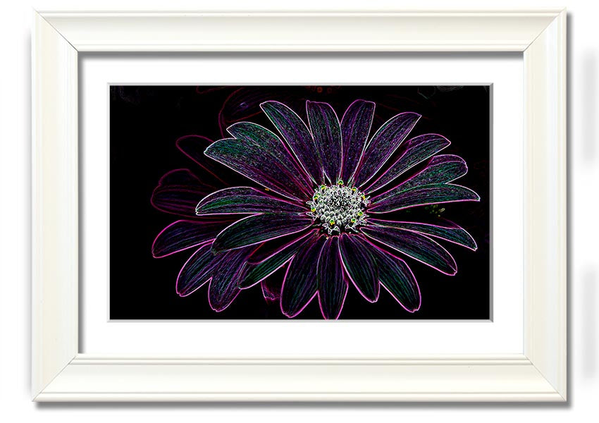 Abstract Neon Floral 14 framed print with vibrant colors and floral design, ready to hang.