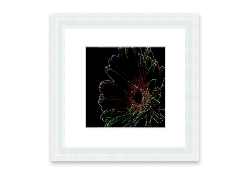 Abstract Neon Floral 16 framed print featuring vibrant colors and floral patterns, ready to hang.