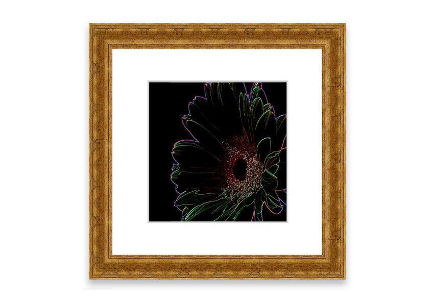 Abstract Neon Floral 16 framed print featuring vibrant colors and floral patterns, ready to hang.