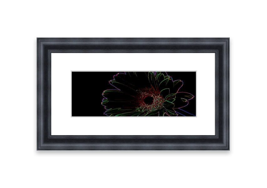 Abstract Neon Floral 16 framed print featuring vibrant colors and floral patterns, ready to hang.