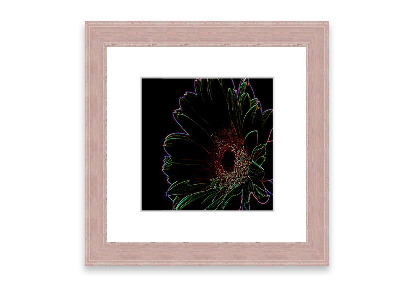 Abstract Neon Floral 16 framed print featuring vibrant colors and floral patterns, ready to hang.