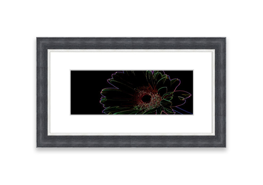 Abstract Neon Floral 16 framed print featuring vibrant colors and floral patterns, ready to hang.