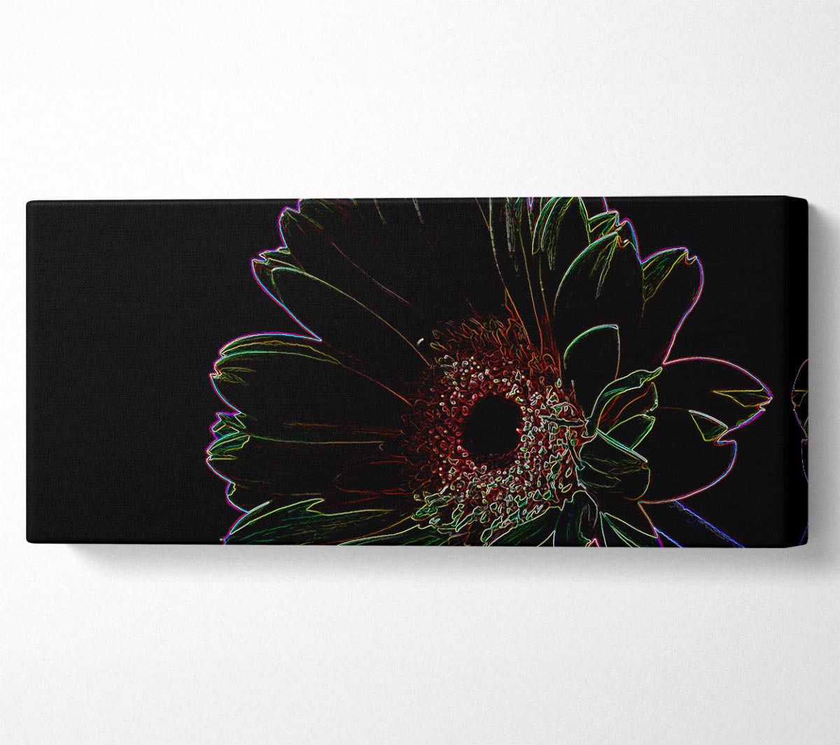 Abstract Neon Floral 16 canvas art featuring vibrant colors and floral patterns, mounted on a sturdy box frame, ready to hang.