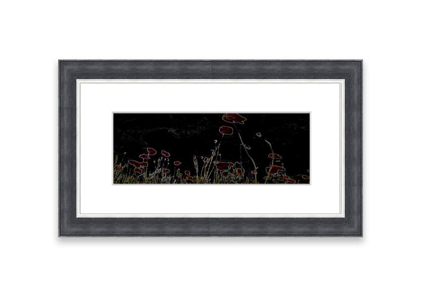 Abstract Neon Floral 17 framed print featuring vibrant colors and floral designs, ready to hang.