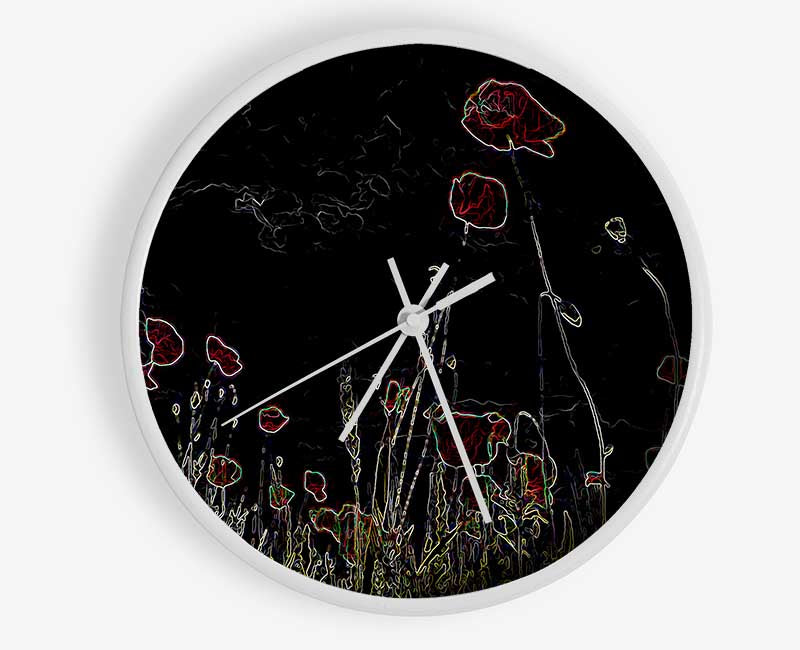 Abstract Neon Floral 17 clock made from natural bamboo with vibrant floral design and clear Plexiglas lens.