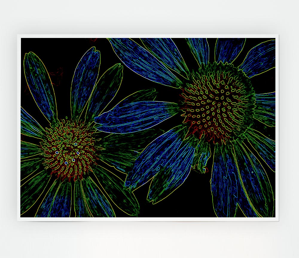 Abstract Neon Floral 18 canvas poster featuring vibrant floral designs in neon colors, perfect for home decor.