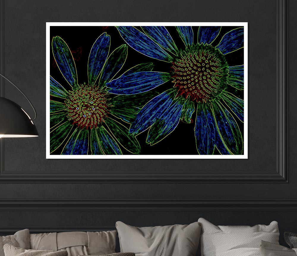 Abstract Neon Floral 18 canvas poster featuring vibrant floral designs in neon colors, perfect for home decor.