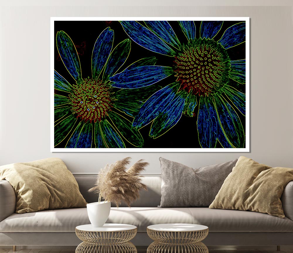 Abstract Neon Floral 18 canvas poster featuring vibrant floral designs in neon colors, perfect for home decor.