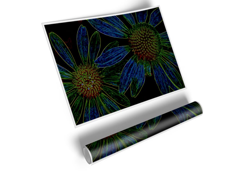 Abstract Neon Floral 18 canvas poster featuring vibrant floral designs in neon colors, perfect for home decor.