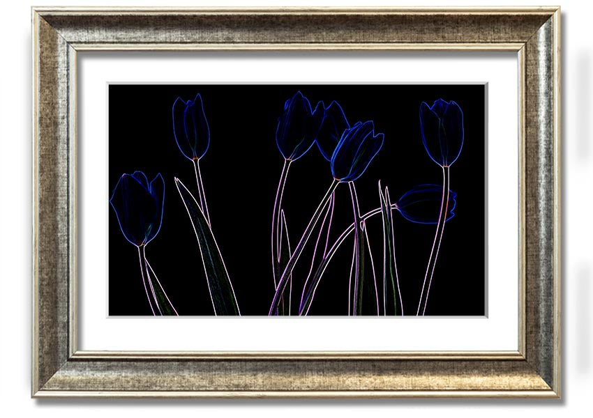 Abstract Neon Floral 23 framed print featuring vibrant colors and intricate floral patterns, ready to hang.