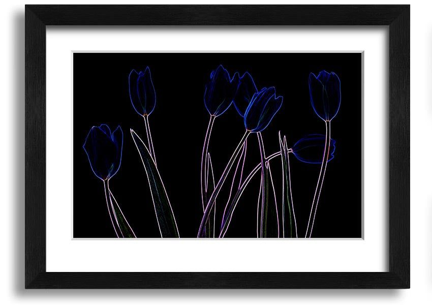 Abstract Neon Floral 23 framed print featuring vibrant colors and intricate floral patterns, ready to hang.