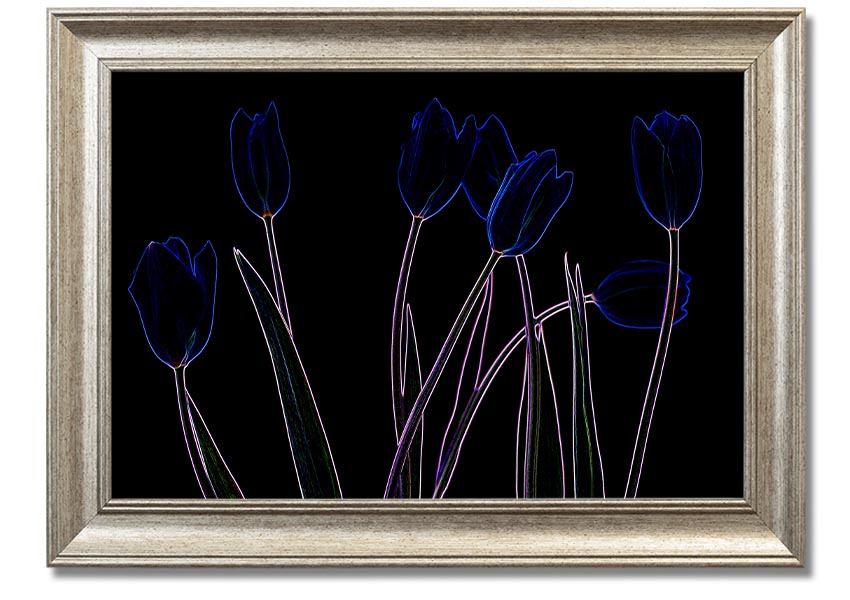 Abstract Neon Floral 23 framed print featuring vibrant colors and intricate floral patterns, ready to hang.