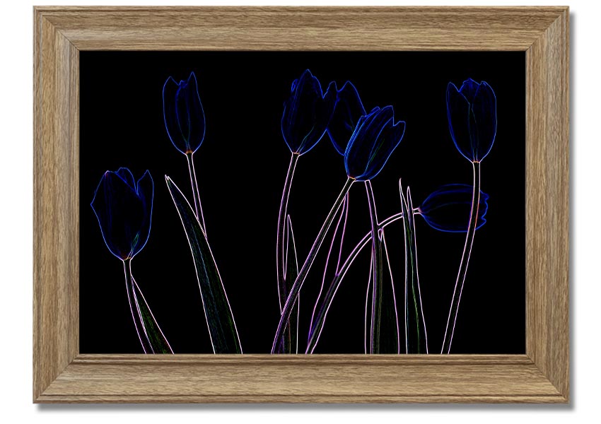 Abstract Neon Floral 23 framed print featuring vibrant colors and intricate floral patterns, ready to hang.