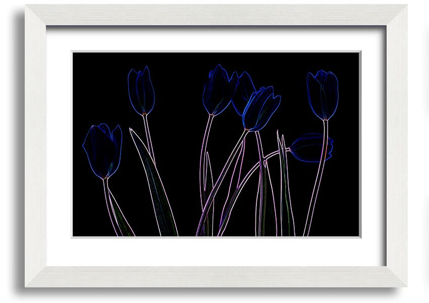 Abstract Neon Floral 23 framed print featuring vibrant colors and intricate floral patterns, ready to hang.