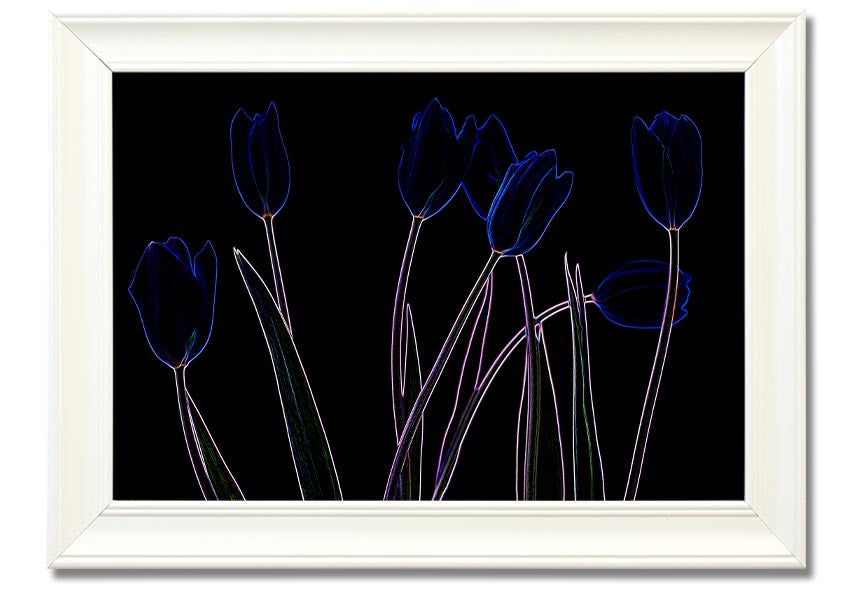 Abstract Neon Floral 23 framed print featuring vibrant colors and intricate floral patterns, ready to hang.