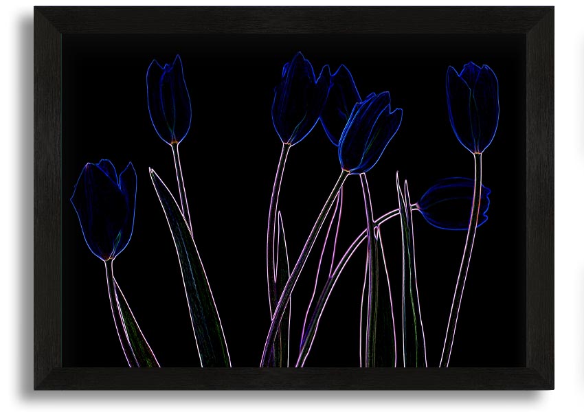 Abstract Neon Floral 23 framed print featuring vibrant colors and intricate floral patterns, ready to hang.