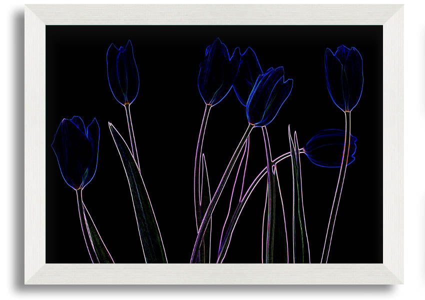 Abstract Neon Floral 23 framed print featuring vibrant colors and intricate floral patterns, ready to hang.