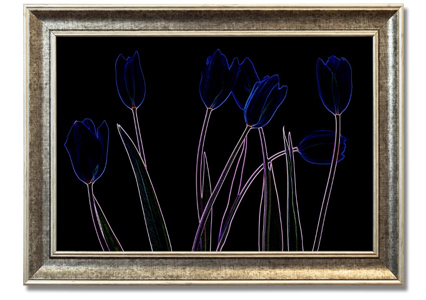 Abstract Neon Floral 23 framed print featuring vibrant colors and intricate floral patterns, ready to hang.