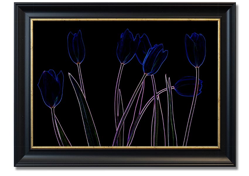 Abstract Neon Floral 23 framed print featuring vibrant colors and intricate floral patterns, ready to hang.