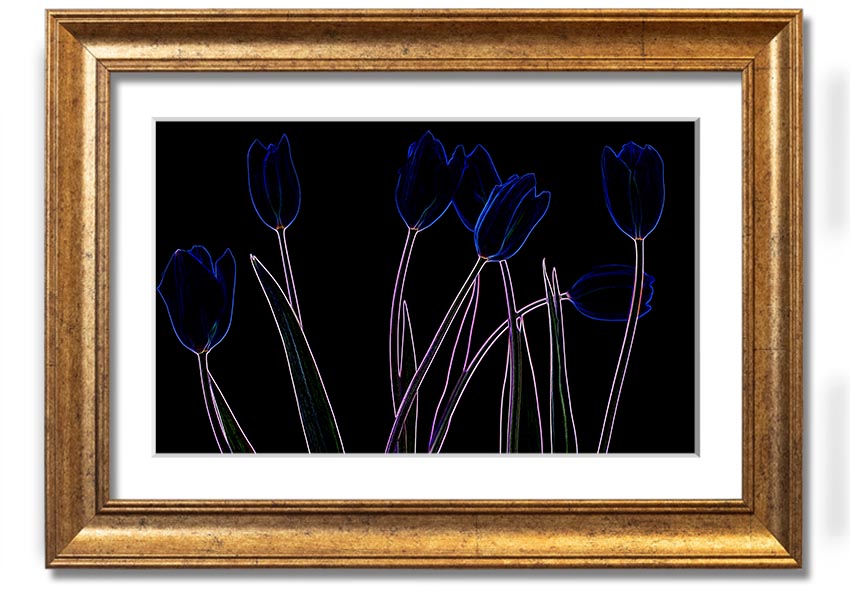 Abstract Neon Floral 23 framed print featuring vibrant colors and intricate floral patterns, ready to hang.